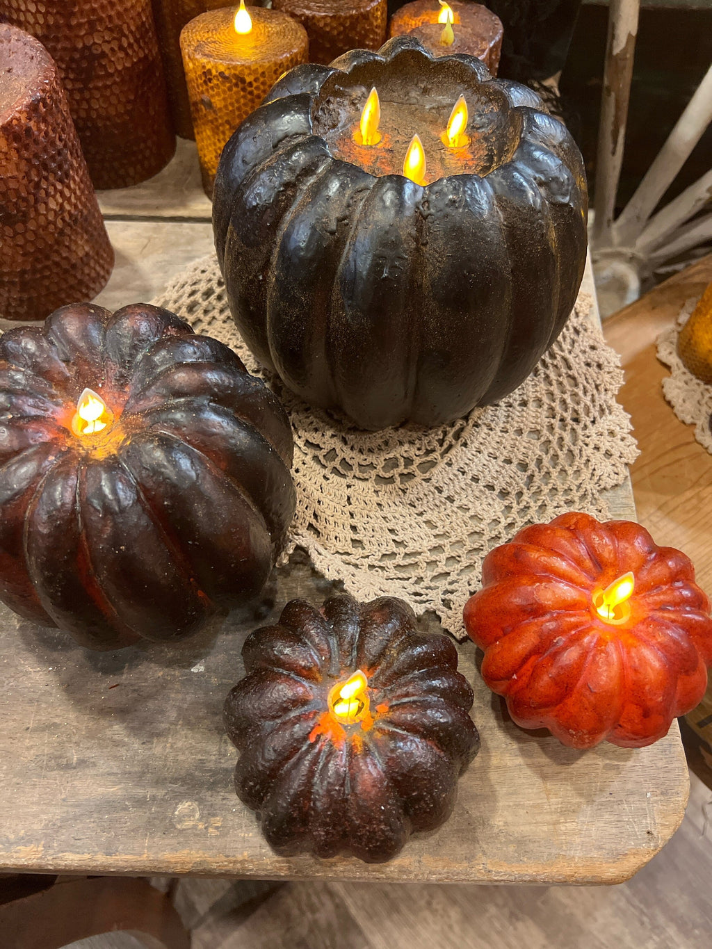 4"x4” Moving flame battery operated timer pumpkin candle