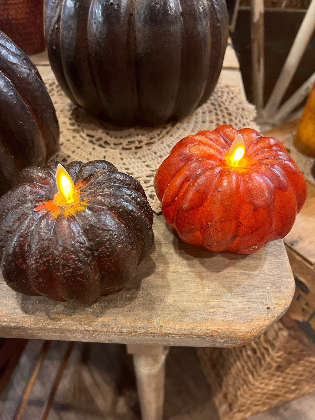 4"x4” Moving flame battery operated timer pumpkin candle