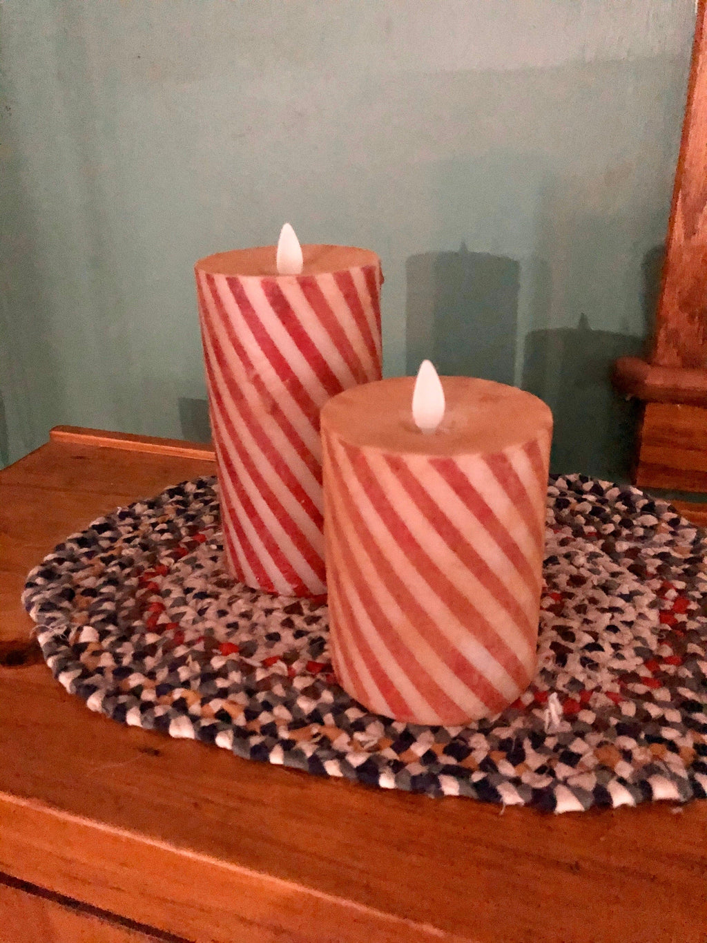 3"x4” Moving flame battery operated timer spiral candy cane pillar