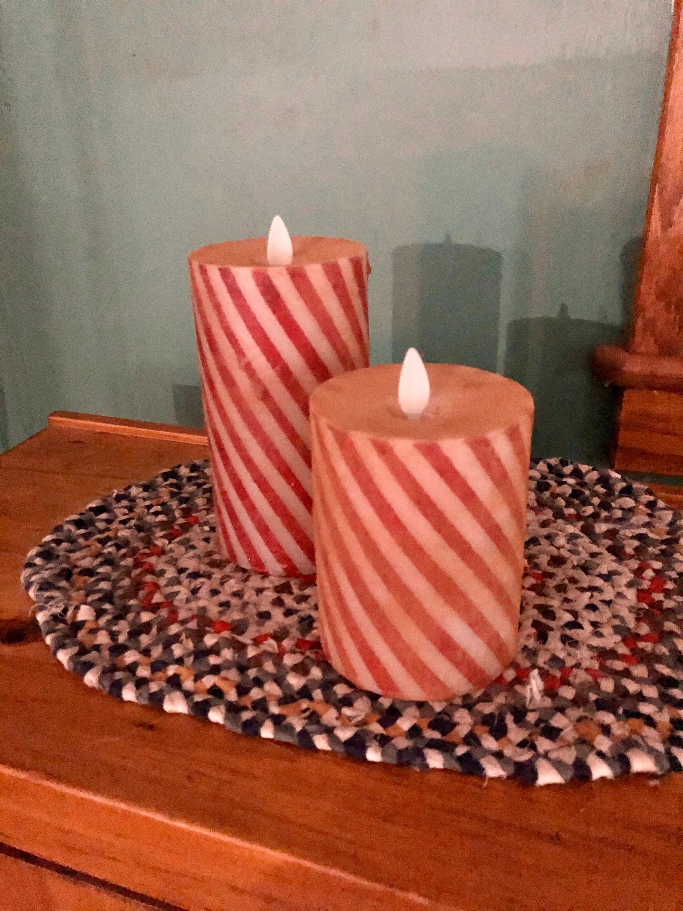 3"x4” Moving flame battery operated timer spiral candy cane pillar