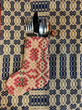 6-1/2"x5” coverlet primitive stocking