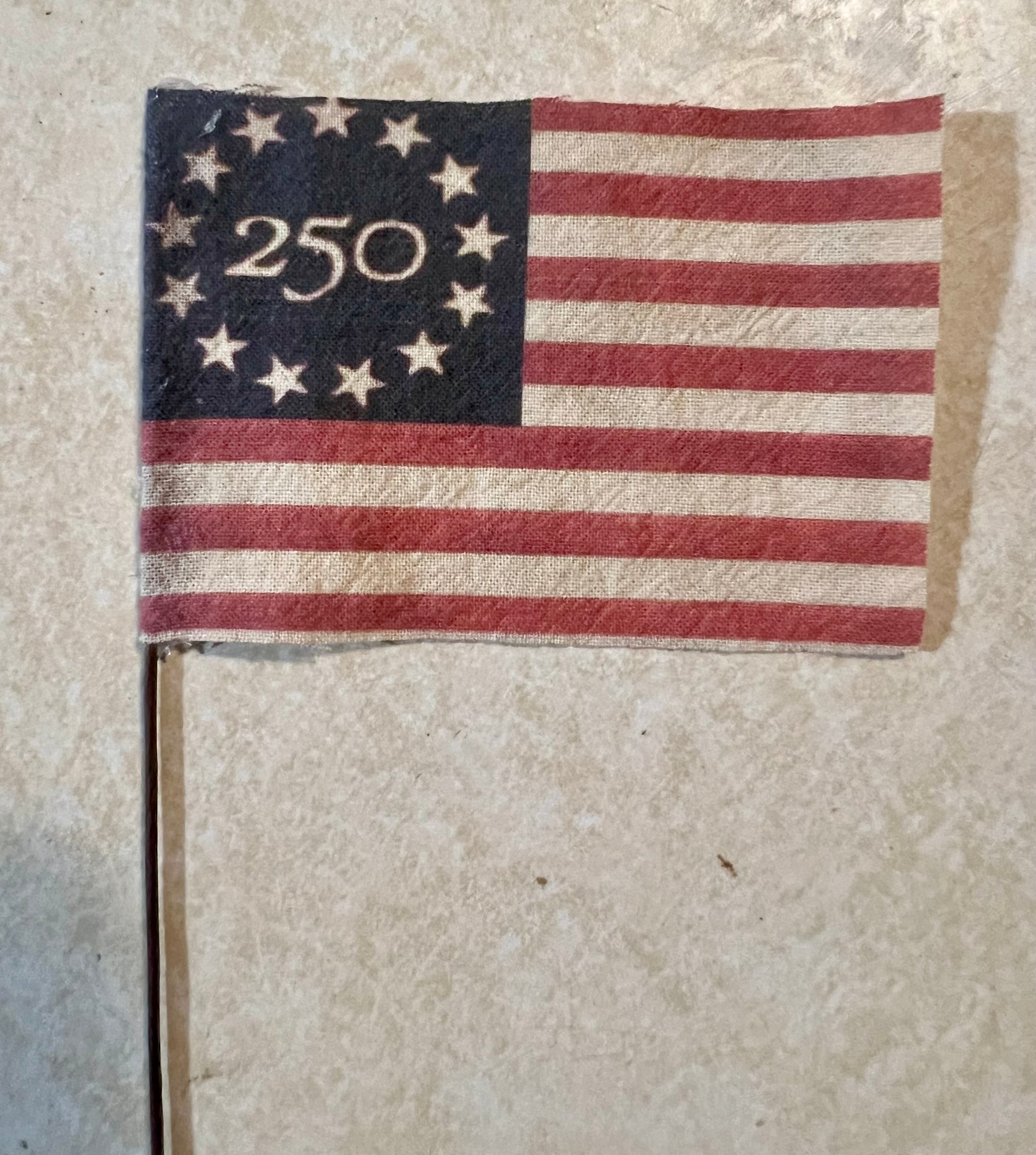Primitive hand made small dyed flags, set of 6