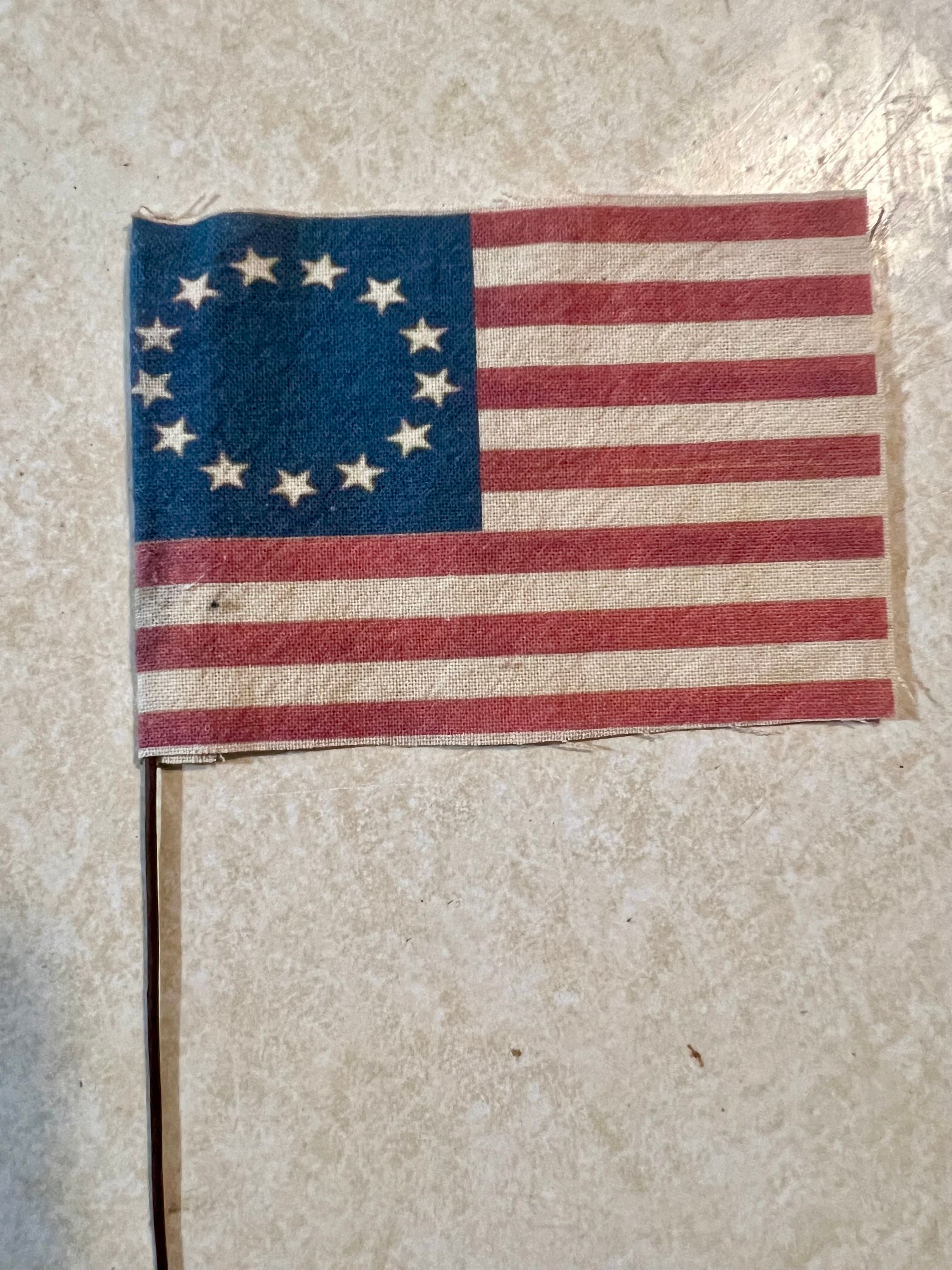 Primitive hand made small dyed flags, set of 6