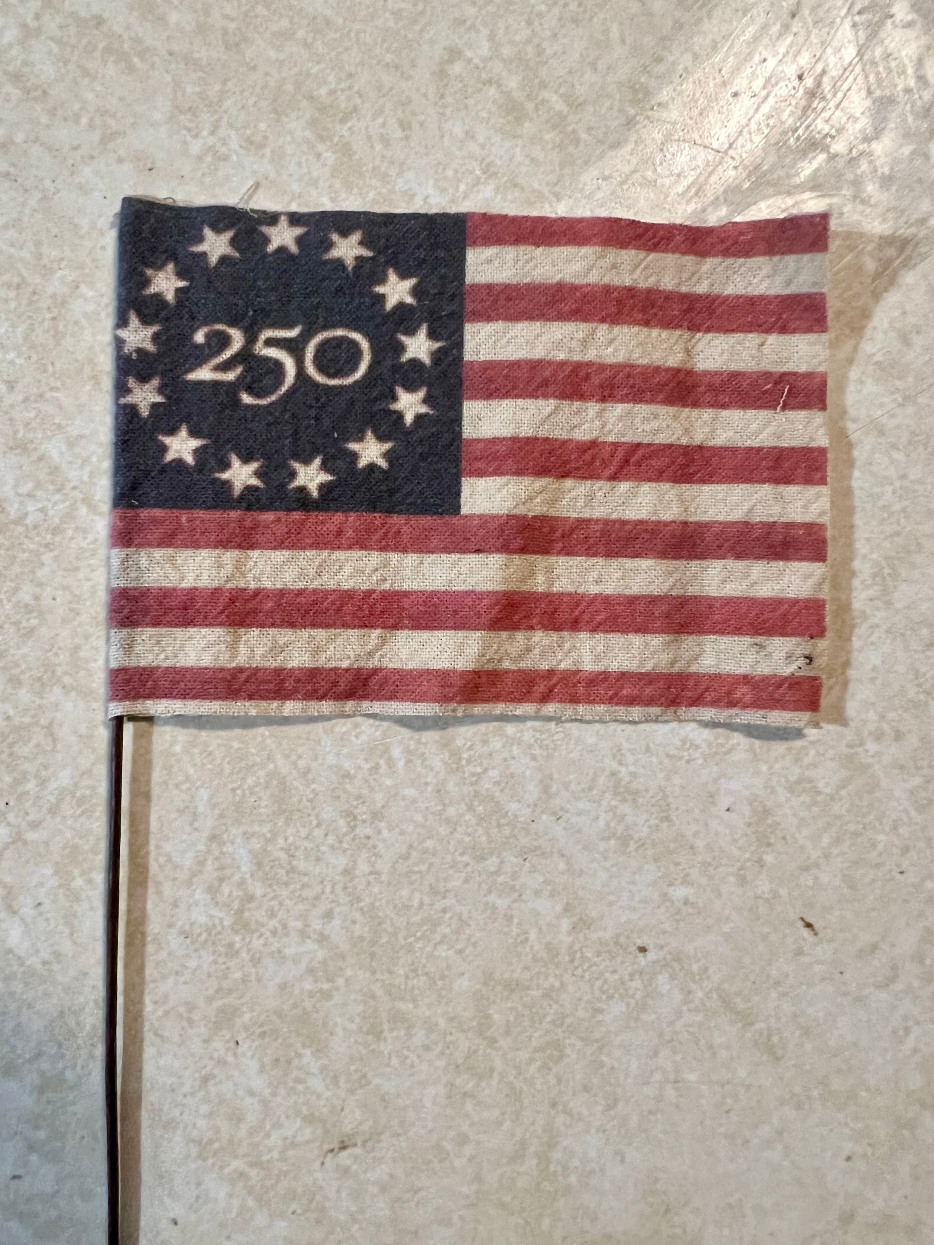 Primitive hand made small dyed flags, set of 6