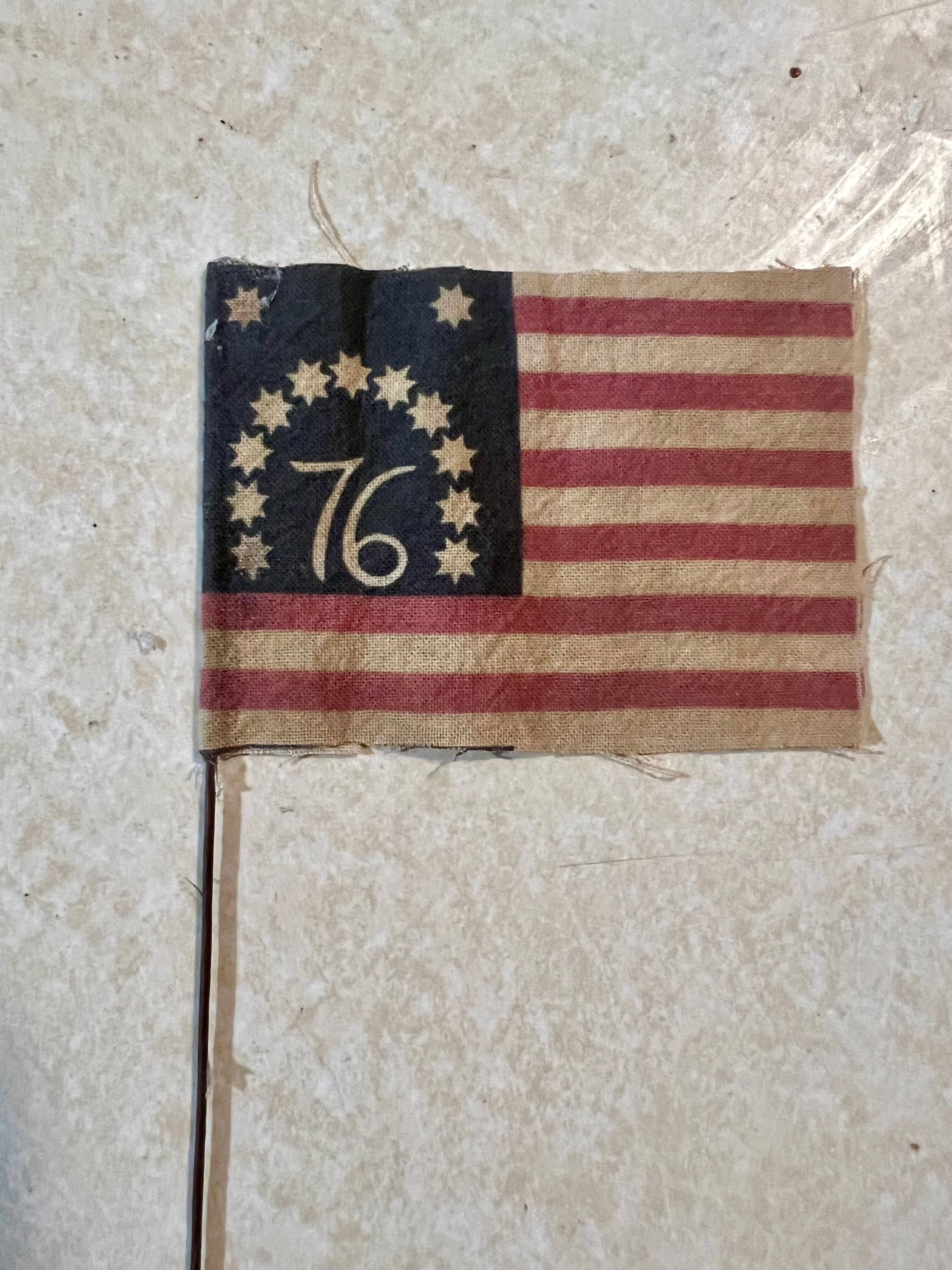 Primitive hand made small dyed flags, set of 6