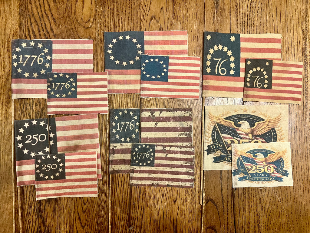 Primitive hand made Large dyed flags, set of 4