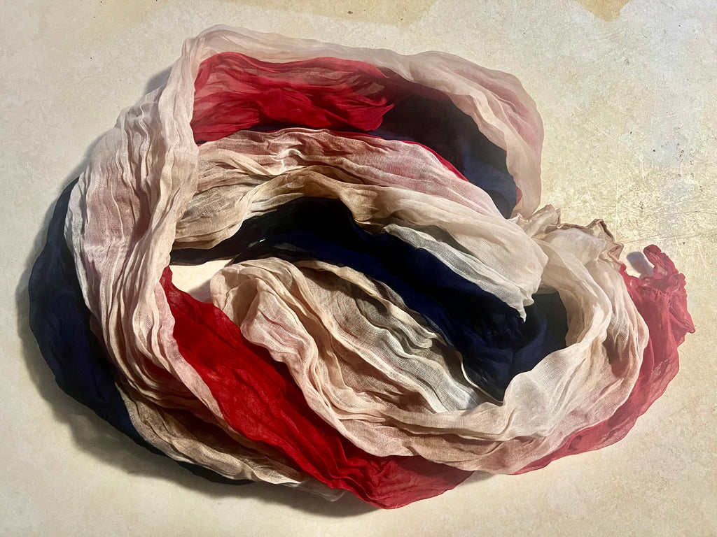 Primitive hand dyed  Red White and Blue Gauze Table Cloth Patriotic Memorial Day Cheesecloth Americana Runners for Independence day