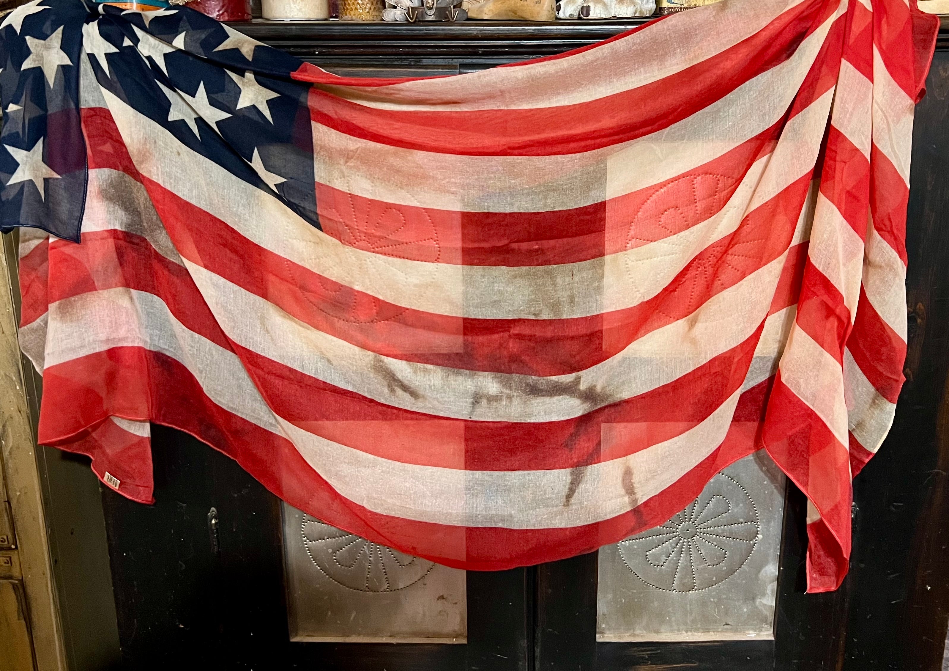 Primitive hand dyed  Red White and Blue FLAG Gauze Americana garland  Cheesecloth