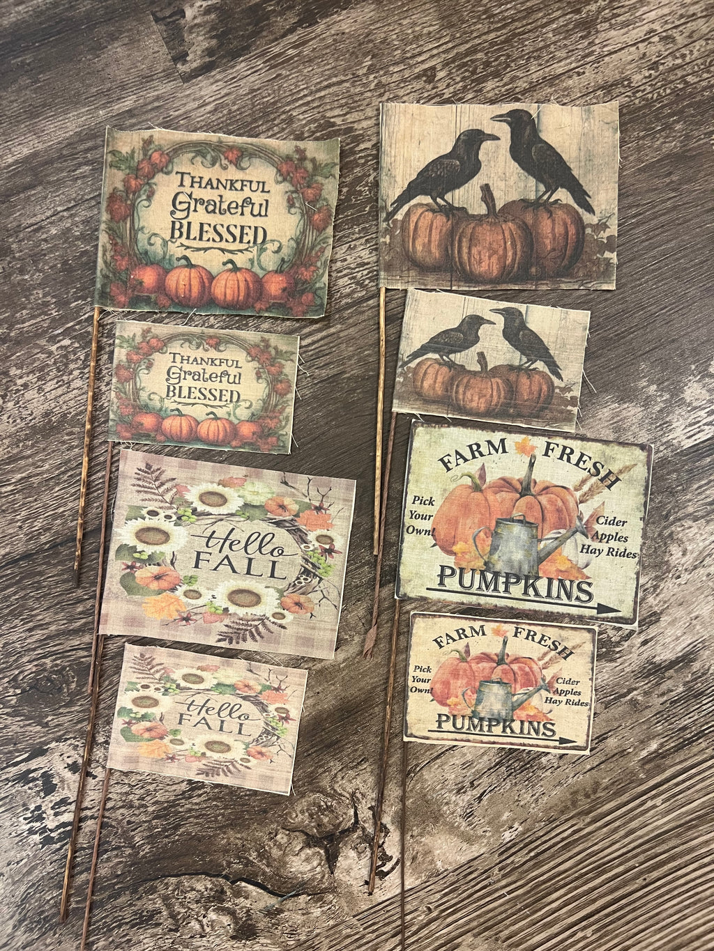 Primitive hand made FALL Large dyed flags, set of 4