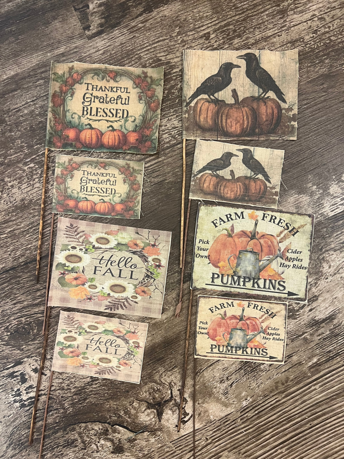 Primitive hand made FALL Large dyed flags, set of 4