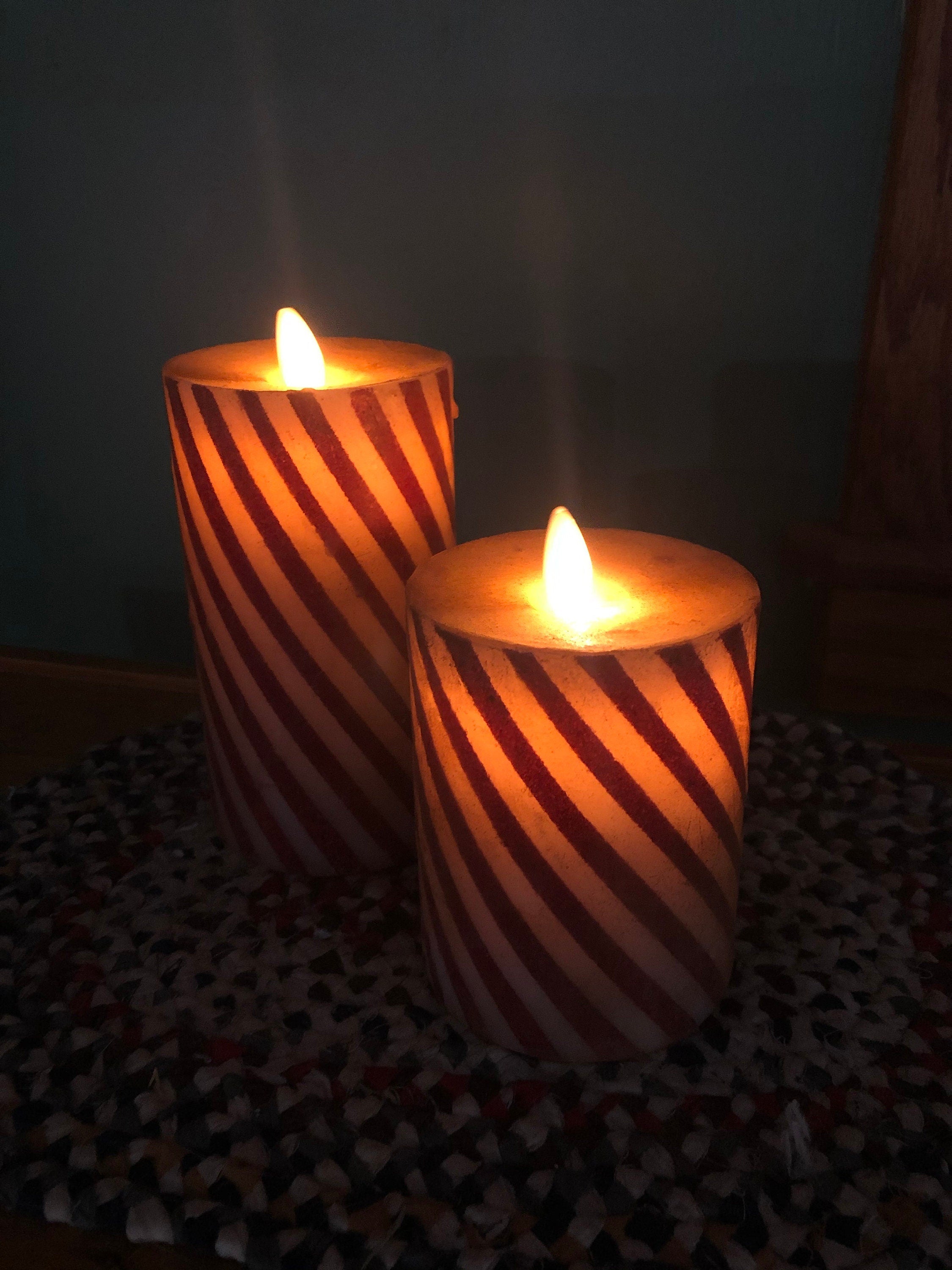 3"x4” Moving flame battery operated timer spiral candy cane pillar