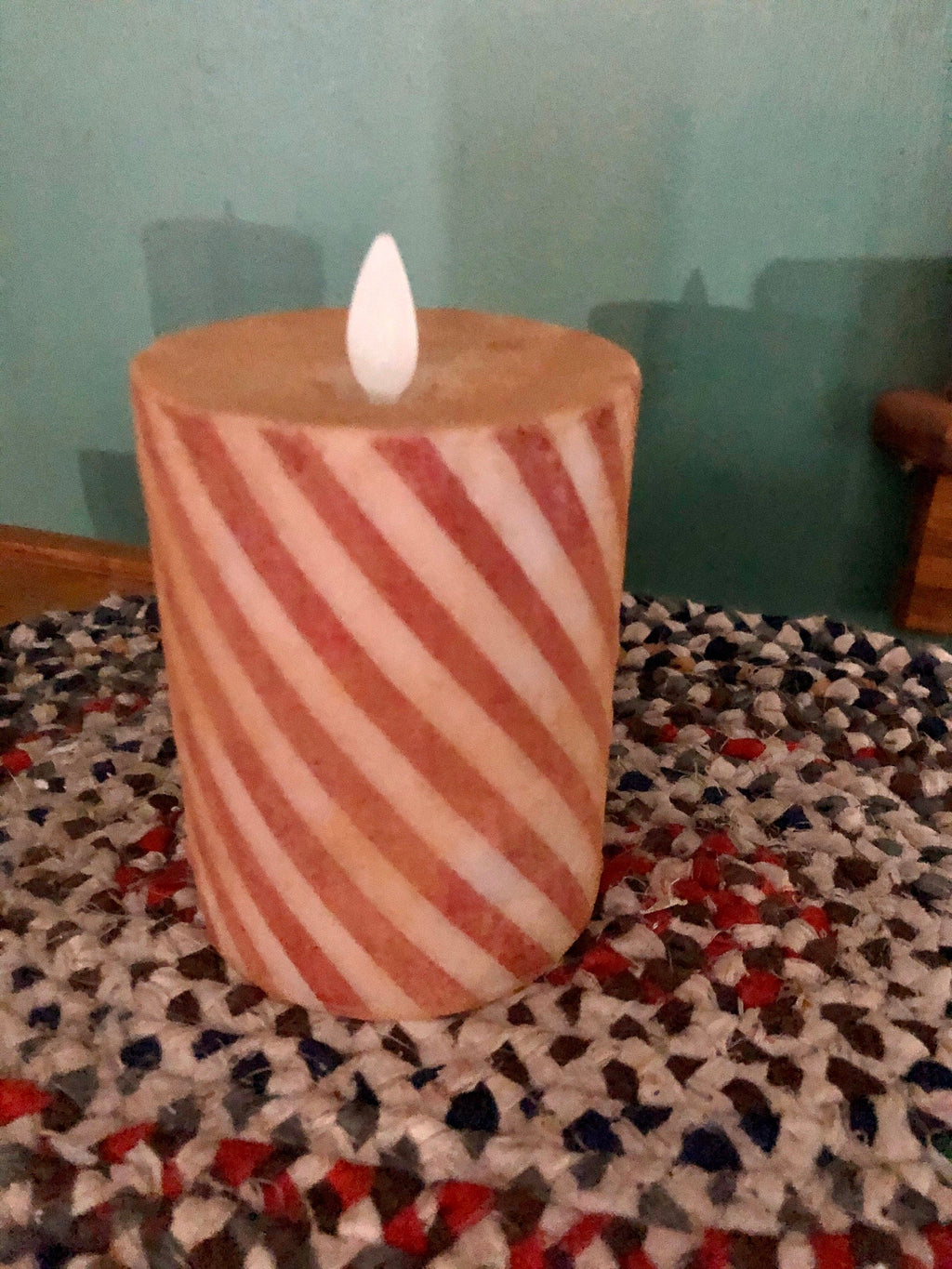3"x4” Moving flame battery operated timer spiral candy cane pillar