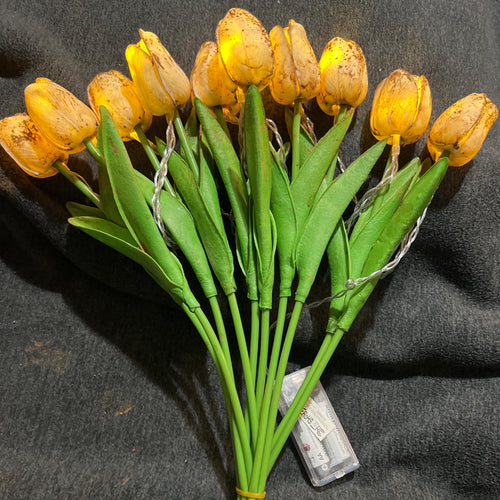 12” lighted battery primitive grungy dyed set of tulips